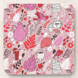 Tasty pattern with birds and flowers drink coaster