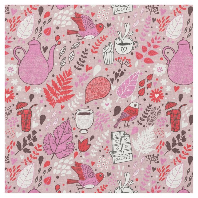Tasty pattern with birds and flowers fabric (Close Up)