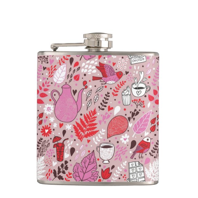 Tasty pattern with birds and flowers flask (Front)