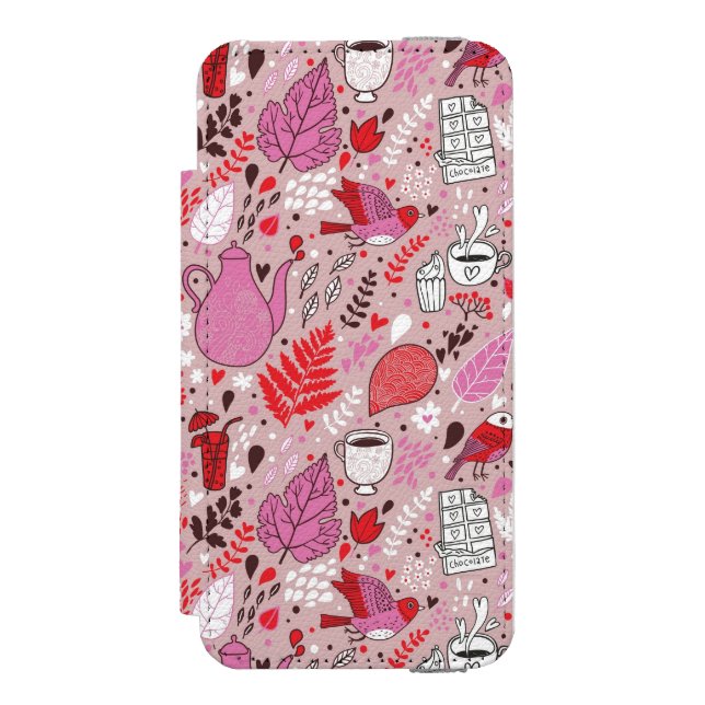 Tasty pattern with birds and flowers incipio iPhone wallet case (Folio Front)