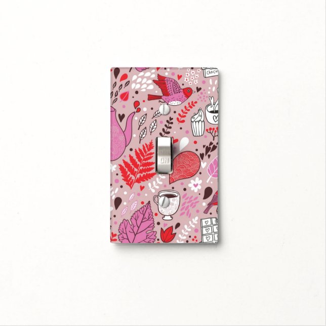 Tasty pattern with birds and flowers light switch cover (In Situ)