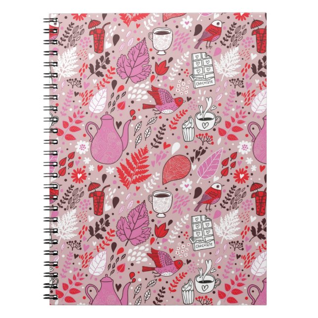 Tasty pattern with birds and flowers notebook (Front)
