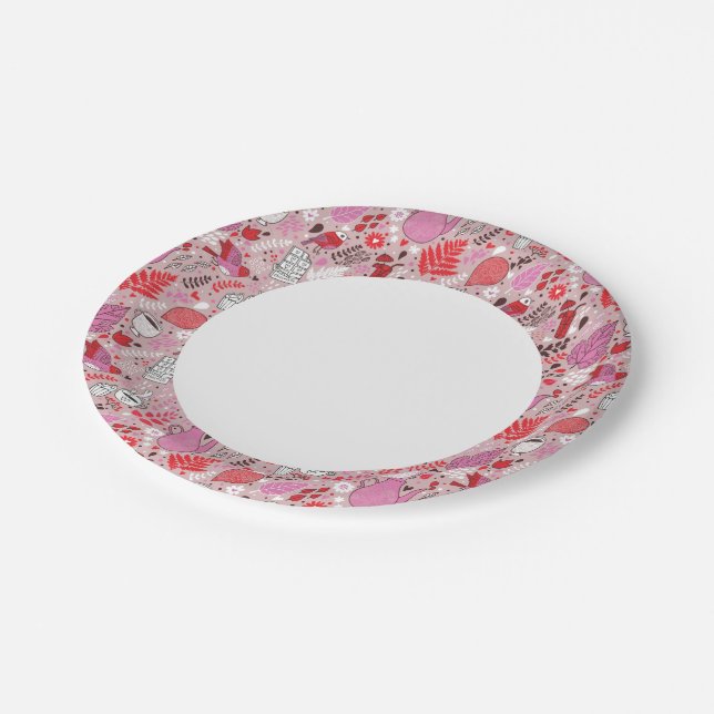 Tasty pattern with birds and flowers paper plates (Angled)
