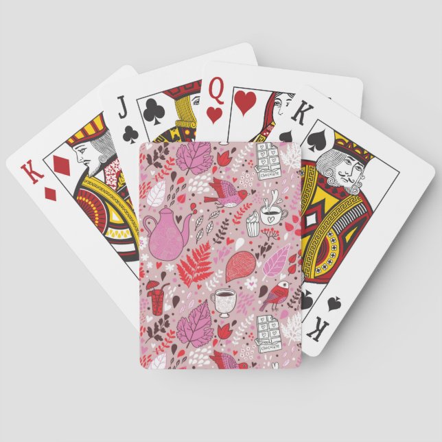 Tasty pattern with birds and flowers poker cards (Back)