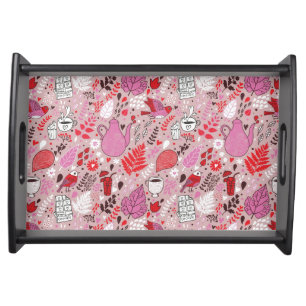 Tasty pattern with birds and flowers serving tray