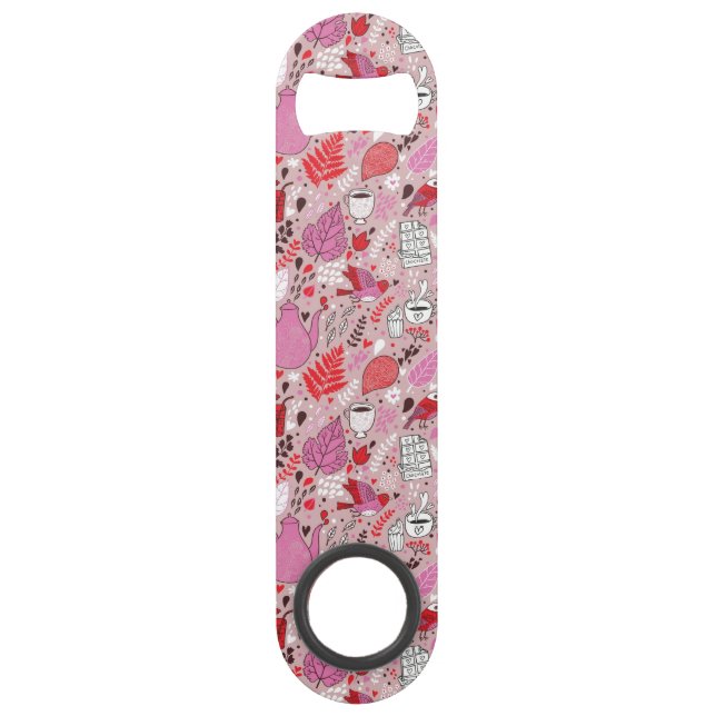 Tasty pattern with birds and flowers speed bottle opener (Front)