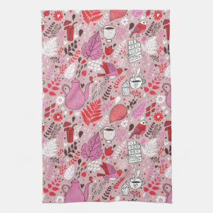 Tasty pattern with birds and flowers towel