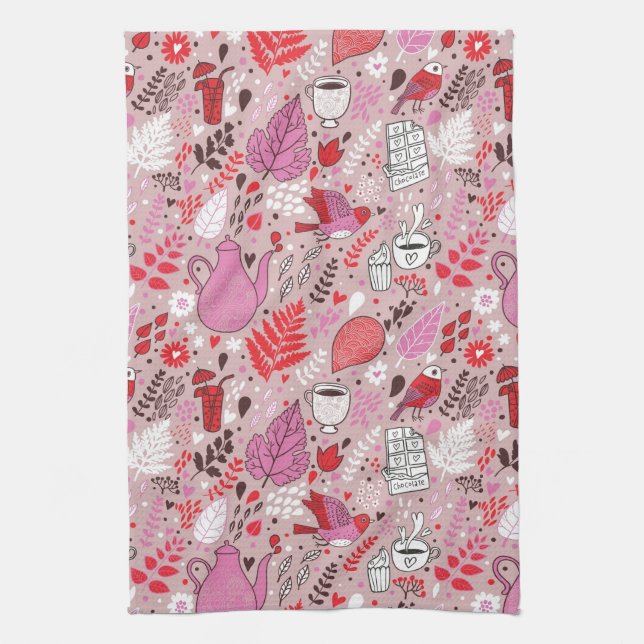 Tasty pattern with birds and flowers towel (Vertical)
