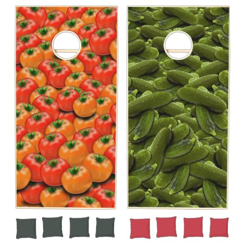 Tasty Red Tomatoes and Pickles Pattern Food Theme  Cornhole Set