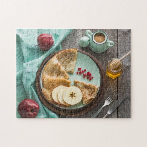 Tasty Rustic Breakfast Crepes Apples Honey Food Jigsaw Puzzle