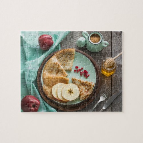 Tasty Rustic Breakfast Crepes Apples Honey Food Jigsaw Puzzle