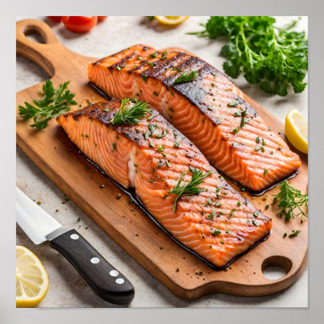 Tasty salmon steak poster (Front)