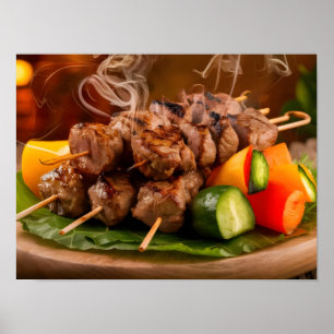 Tasty Shish Kebab and Grilled Meat Skewers Poster