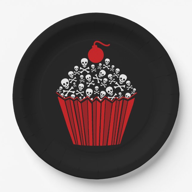 {{{ Tasty Skull Cupcake }}} Paper Plates (Front)