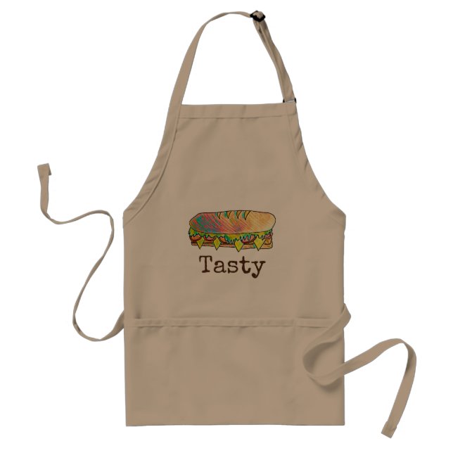 Tasty sub sandwich cute food art adult apron (Front)