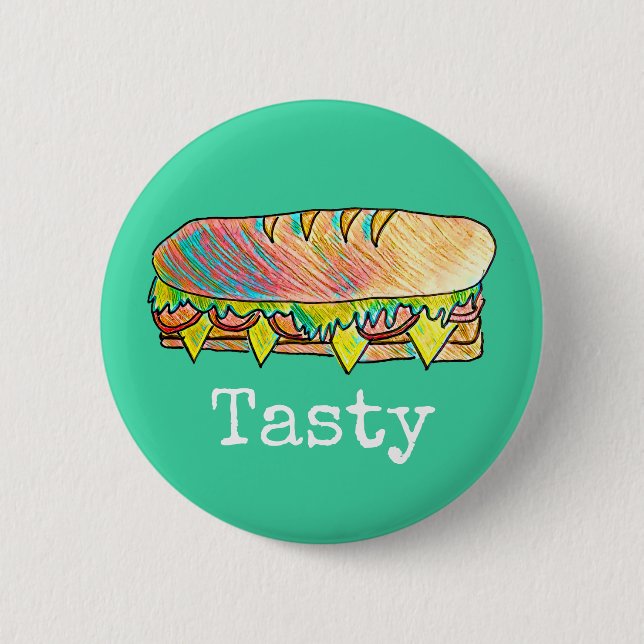 Tasty sub sandwich cute food art button (Front)