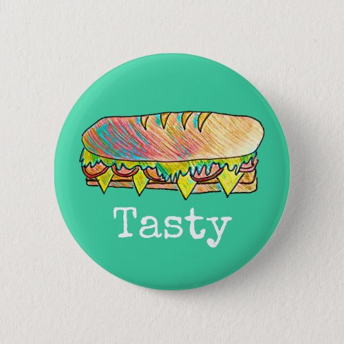 Tasty sub sandwich cute food art button