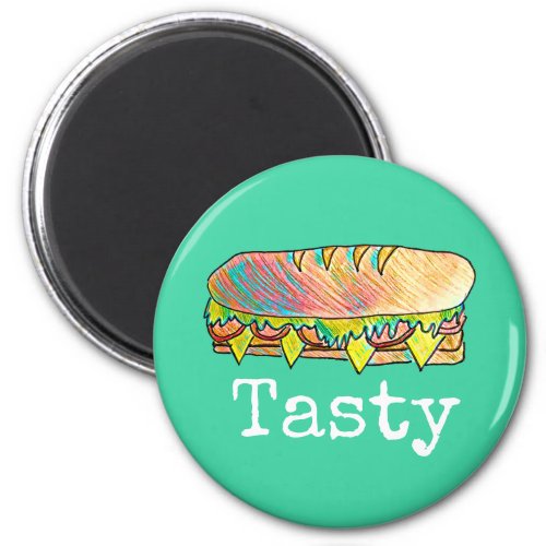 Tasty sub sandwich cute food art magnet