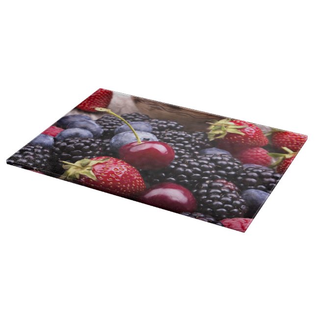 Tasty Summer Fruits On A Wooden Table Cutting Board (Corner)