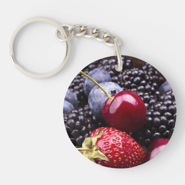 Tasty Summer Fruits On A Wooden Table Keychain (Front)