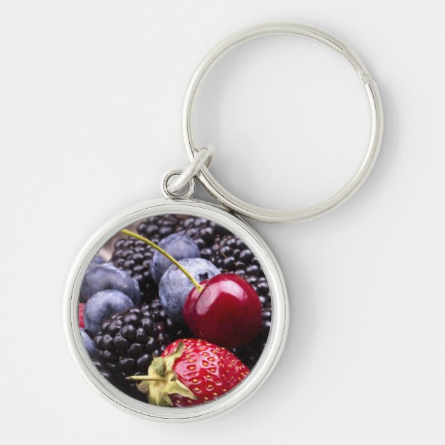 Tasty Summer Fruits On A Wooden Table Keychain (Front)