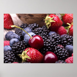 Tasty Summer Fruits On A Wooden Table Poster