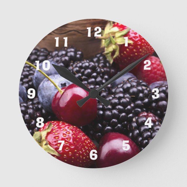 Tasty Summer Fruits On A Wooden Table Round Clock (Front)