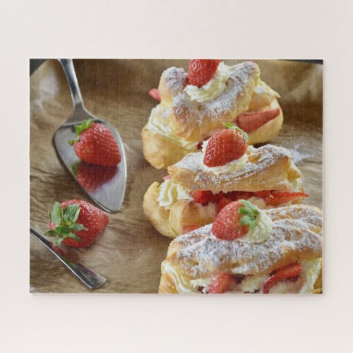 Tasty Sweet Strawberry Eclairs Pastry Food Summer Jigsaw Puzzle