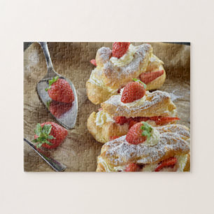 Tasty Sweet Strawberry Eclairs Pastry Food Summer Jigsaw Puzzle