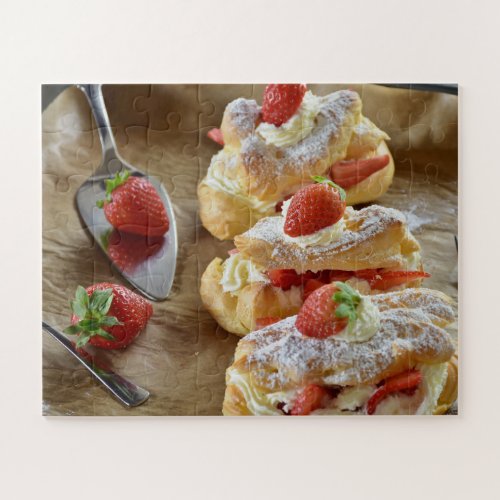 Tasty Sweet Strawberry Eclairs Pastry Food Summer Jigsaw Puzzle