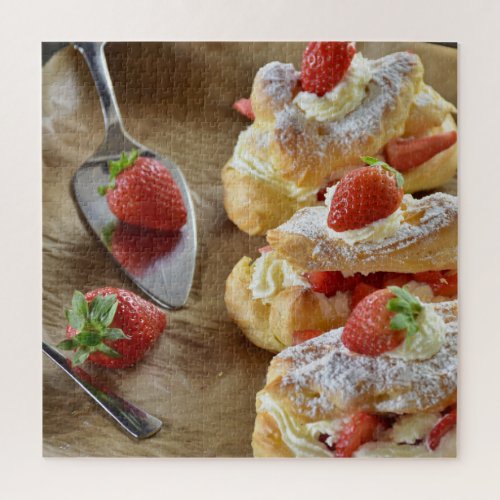 Tasty Sweet Strawberry Eclairs Pastry Food Summer Jigsaw Puzzle