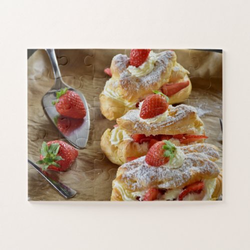 Tasty Sweet Strawberry Eclairs Pastry Food Summer Jigsaw Puzzle