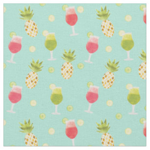 Tasty Tropical Cocktails & Fruits Pattern Fabric