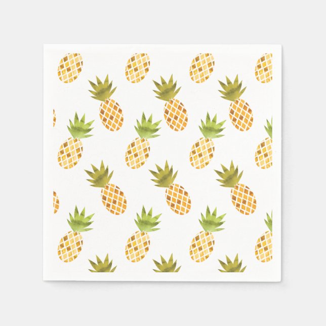 Tasty Tropical Watercolor Pineapple Pattern Napkins (Front)