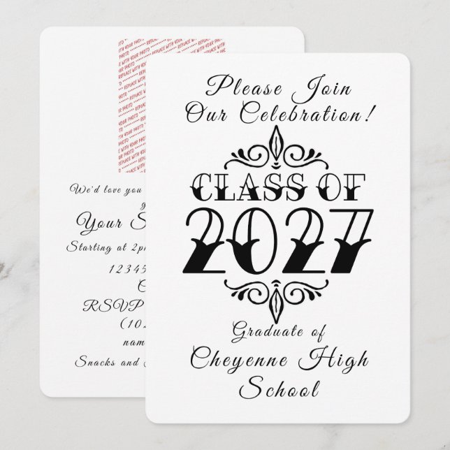 Tat-Style Class of 2027 Photo Graduation Invitation (Front/Back)