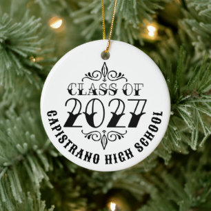 Tat-Style Gray Class of 2027 Photo Graduation Ceramic Ornament