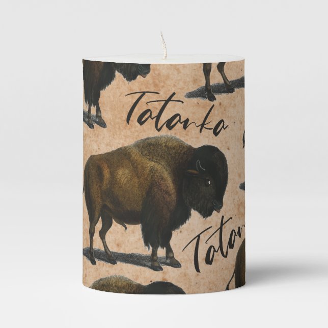 Tatanka Buffalo Bison Western Home Decor Pillar Candle (Front)