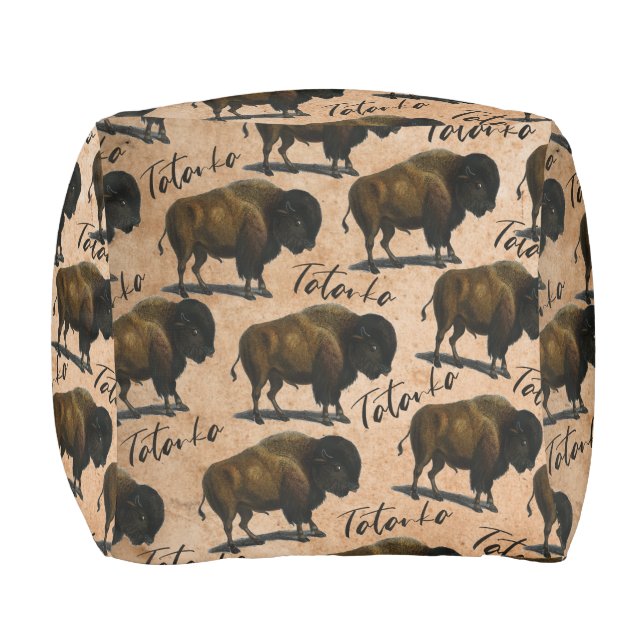 Tatanka Buffalo Bison Western Home Decor Pouf (Front)