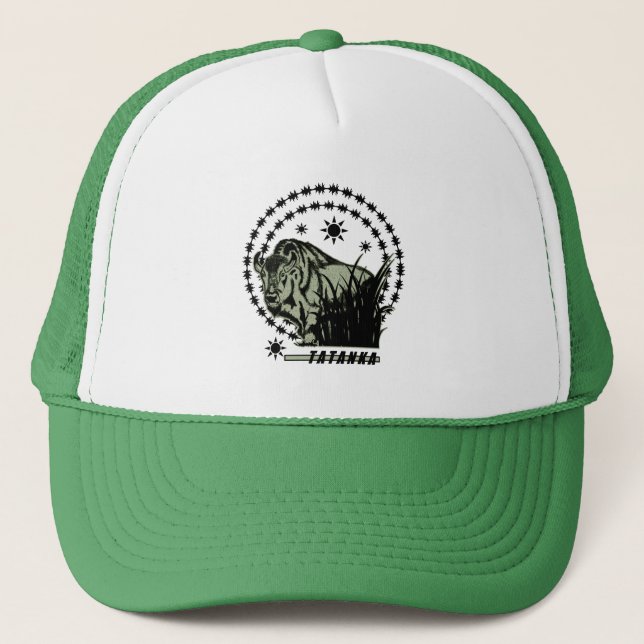 Tatanka Sun-American Buffalo/Bison Green Trucker Hat (Front)