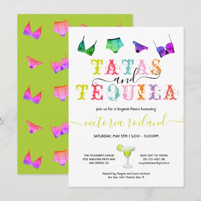 Tatas and Tequila Lingerie Bridal Shower Invitation (Front/Back)