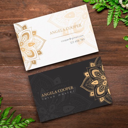 Tatoo Master Golden Floral Elegant Monogram Business Card