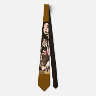 Tatooed Woman in Gold Neck Tie