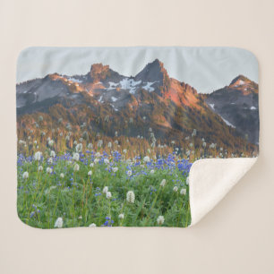 Tatoosh Range and Wildflowers Mt. Rainier Sherpa Blanket