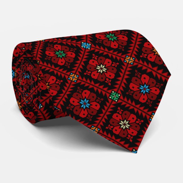 Tatreez Henna Thobe Print Pattern Neck Tie (Rolled)