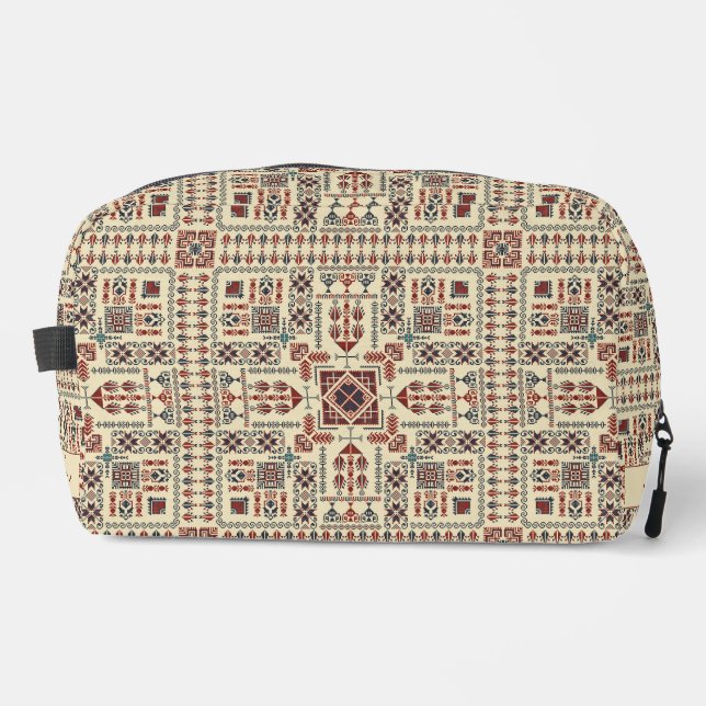 Tatreez pattern, beige geometric ornament dopp kit (Front)