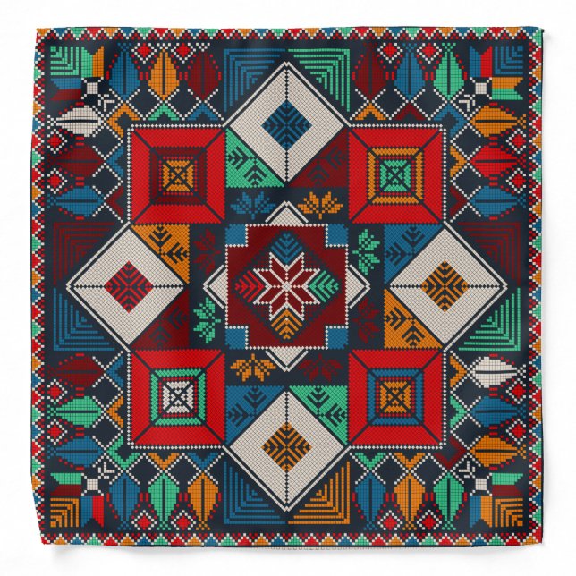 Tatreez Pattern Traditional Palestine Embroidery Bandana (Front)