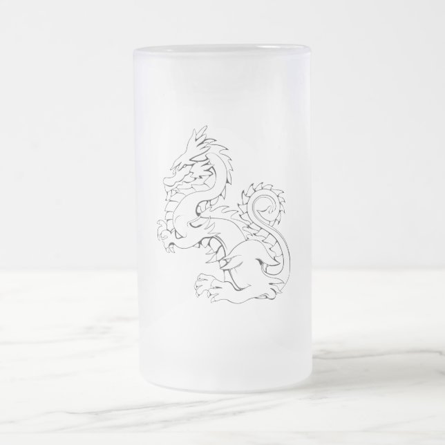 Tatsu Asian Dragon Are Fantasy Mythical Creatures Frosted Glass Beer Mug (Center)