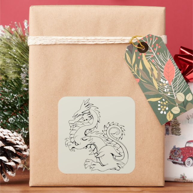 Tatsu Asian Dragon Are Fantasy Mythical Creatures Square Sticker (Holiday)