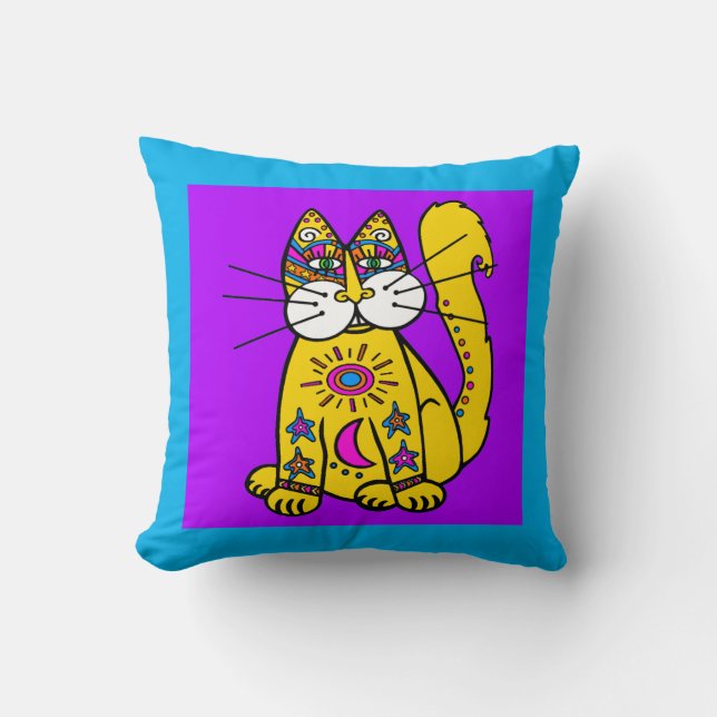 Tatt Cat Throw Pillow (Front)
