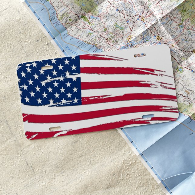 Tattered American Flag License Plate (In Situ)